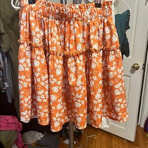 SHEIN Orange White Floral Tiered Skirt